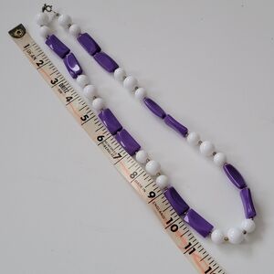 Vintage Lucite Chic Purple White Beaded Necklace Statement